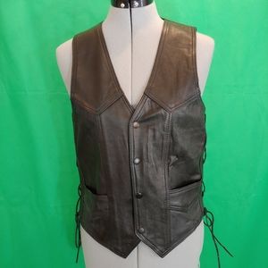 Power Hide black leather biker vest size 38 EUC